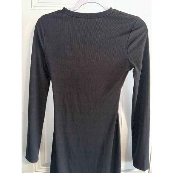 SHEIN SXY Cut Out Waist Ribbed Knit Bodycon Black Dress Women’s Size Small - Picture 2 of 8